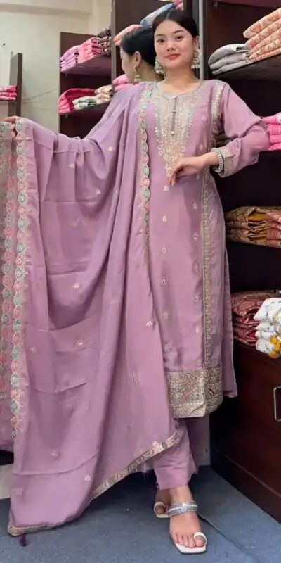 SRK 5148 Light Purple Color Pure Chinnon Silk Embroidery Sequence Salwar Suit Wedding, Party, Festive, Events Expected Delivery 4-6 Working Days @ 1950/- | Jump Suits, Salwar suit, Designer Suits, Casual Suits, Creative suits, Palazzo Suits, Party Wear Suits, Patiala Suits, Straight Suits