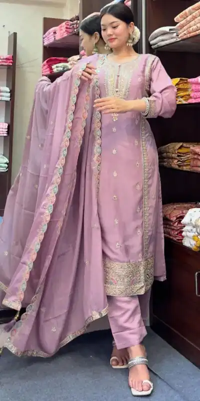 SRK 5148 Light Purple Color Pure Chinnon Silk Embroidery Sequence Salwar Suit Wedding, Party, Festive, Events Expected Delivery 4-6 Working Days @ 1950/- | Jump Suits, Salwar suit, Designer Suits, Casual Suits, Creative suits, Palazzo Suits, Party Wear Suits, Patiala Suits, Straight Suits