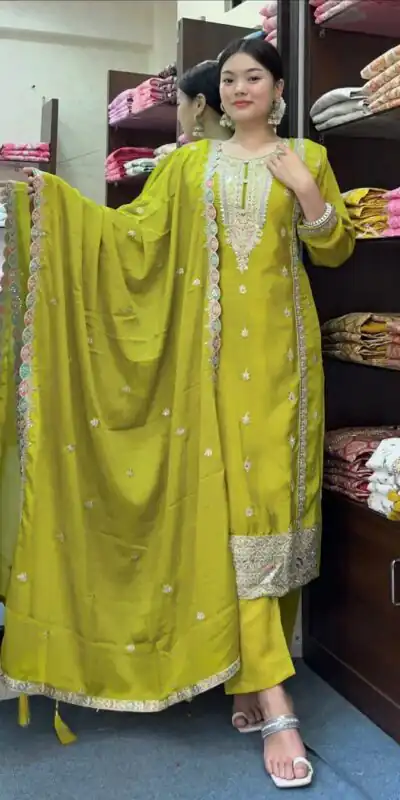 SRK 5148 Mehndi Green Color Pure Chinnon Silk Embroidery Sequence Salwar Suit Wedding, Party, Festive, Events Expected Delivery 4-6 Working Days @ 1950/- | Jump Suits, Salwar suit, Designer Suits, Casual Suits, Creative suits, Palazzo Suits, Party Wear Suits, Patiala Suits, Straight Suits