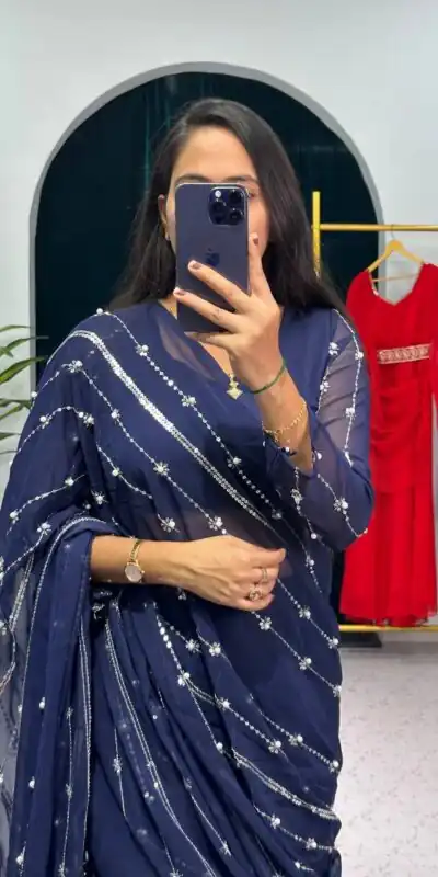 ST 1035 Navy Blue Color Georgette Embroidery Moti Work Lehenga Saree Casual, Wedding, Party, Festive, Events Etc. Expected Delivery 4-6 Working Days @2049/- | Lehenga, Bollywood Lehenga, Creative Lehenga, Designer Lehenga, Embroidered Lehenga, Party Wear Lehenga