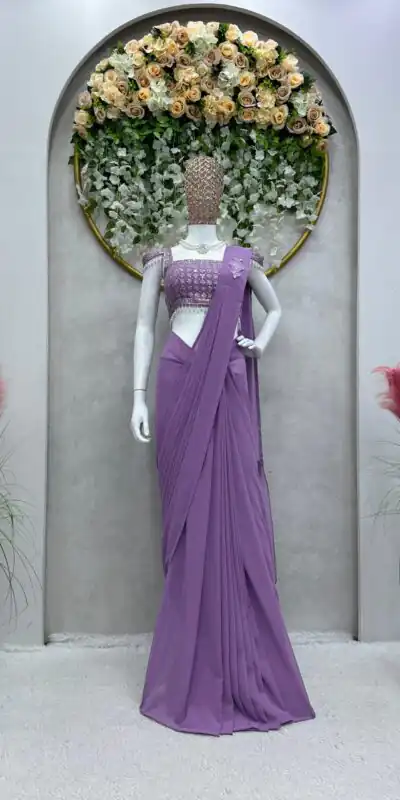KD 446 Purple Color Faux Georgette Ruffle Patch Work Saree Casual, Party, Wedding, Festive, Events Etc.  Expected Delivery  4-6 Working Days @1899/- Only | Sarees, Bollywood Sarees, Creative Sarees, Designer Sarees, Embroidered Sarees, Ethnic Saree, Modern Digital sarees, Party Wear Sarees