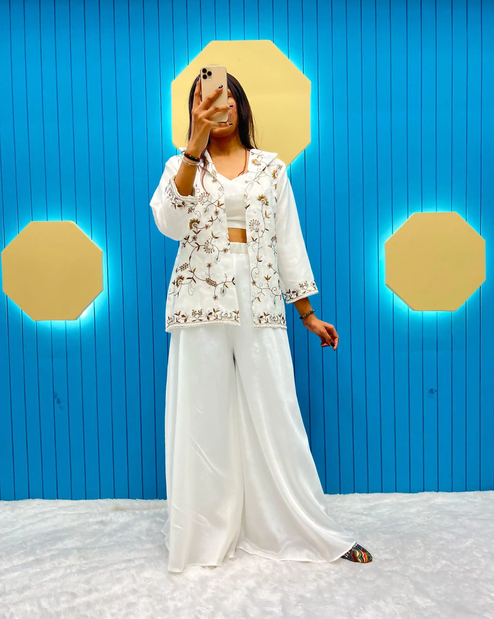  LG 1798 White Color Fiona Silk Koti / Blazer Sequence Embroidery Salwar Suit Casual, Wedding, Festive, Events Expected Delivery 4-6 Working Days @1949/- | Jump Suits, Salwar suit, Designer Suits, Casual Suits, Creative suits, Palazzo Suits, Party Wear Suits, Patiala Suits, Straight Suits