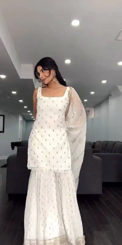 SRK 5147 White Color Pure Chinnon Silk Embroidery Sequence Salwar Suit Wedding, Party, Festive, Events Expected Delivery 4-6 Working Days @ 2099/- Only | Salwar suit, Designer Suits, Casual Suits, Creative suits, Party Wear Suits, Straight Suits