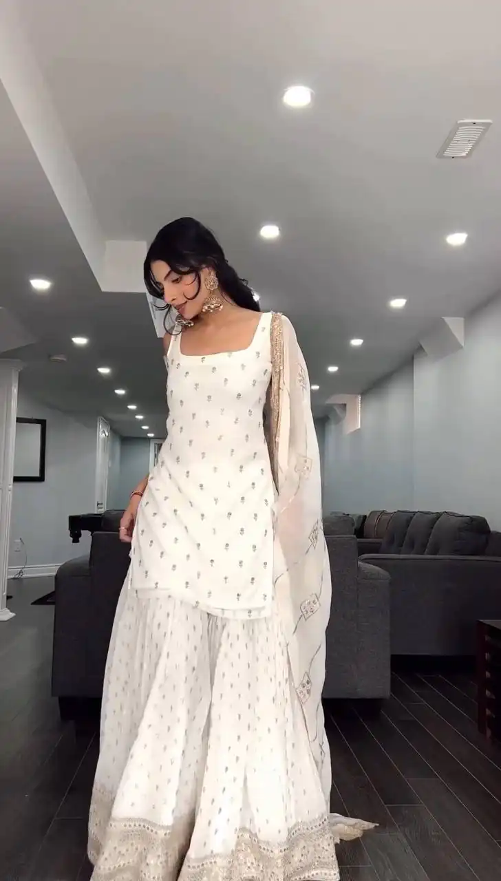 SRK 5147 White Color Pure Chinnon Silk Embroidery Sequence Salwar Suit Wedding, Party, Festive, Events Expected Delivery 4-6 Working Days @ 2099/- Only | Salwar suit, Designer Suits, Casual Suits, Creative suits, Party Wear Suits, Straight Suits