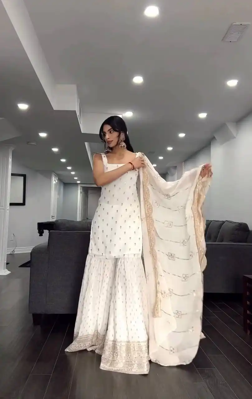 SRK 5147 White Color Pure Chinnon Silk Embroidery Sequence Salwar Suit Wedding, Party, Festive, Events Expected Delivery 4-6 Working Days @ 2099/- Only | Salwar suit, Designer Suits, Casual Suits, Creative suits, Party Wear Suits, Straight Suits