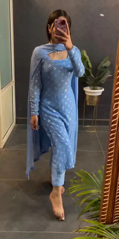 KD 1416 Blue Faux Georgette Sequence Thread work Salwar Suit Work : Embroidery With Sequence Thread Work Party, Wedding, Festive @1999/- Only | Salwar suit, Designer Suits, Casual Suits, Creative suits, Palazzo Suits, Party Wear Suits, Straight Suits