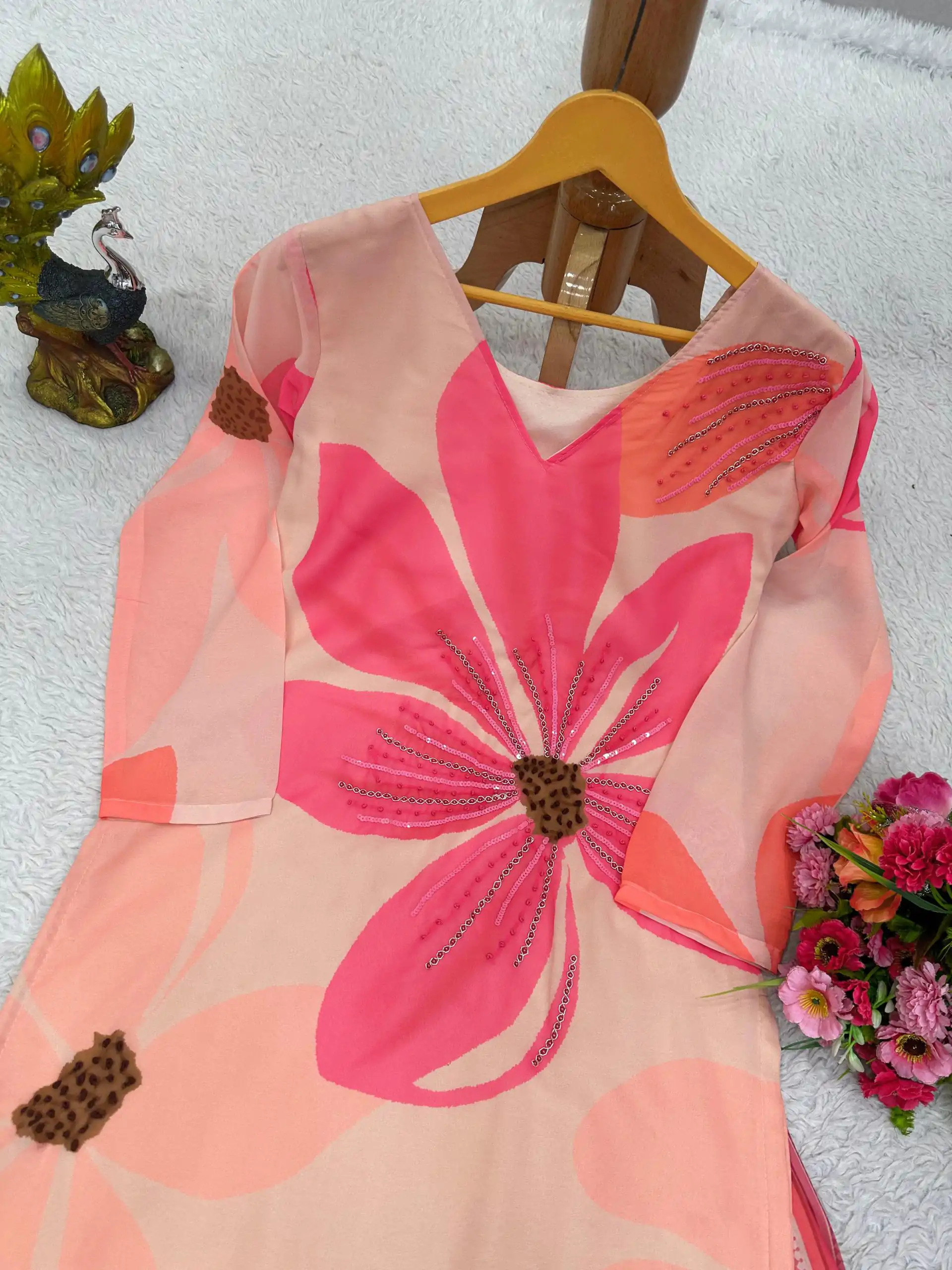 RTC 5687 Pink Color Georgette Digital Print Handwork Salwar Suit Casual, Wedding, Festive, Events Etc. Expected Delivery 4-6 Working Days @1949/- | Jump Suits, Salwar suit, Designer Suits, Casual Suits, Creative suits, Palazzo Suits, Party Wear Suits, Patiala Suits, Straight Suits