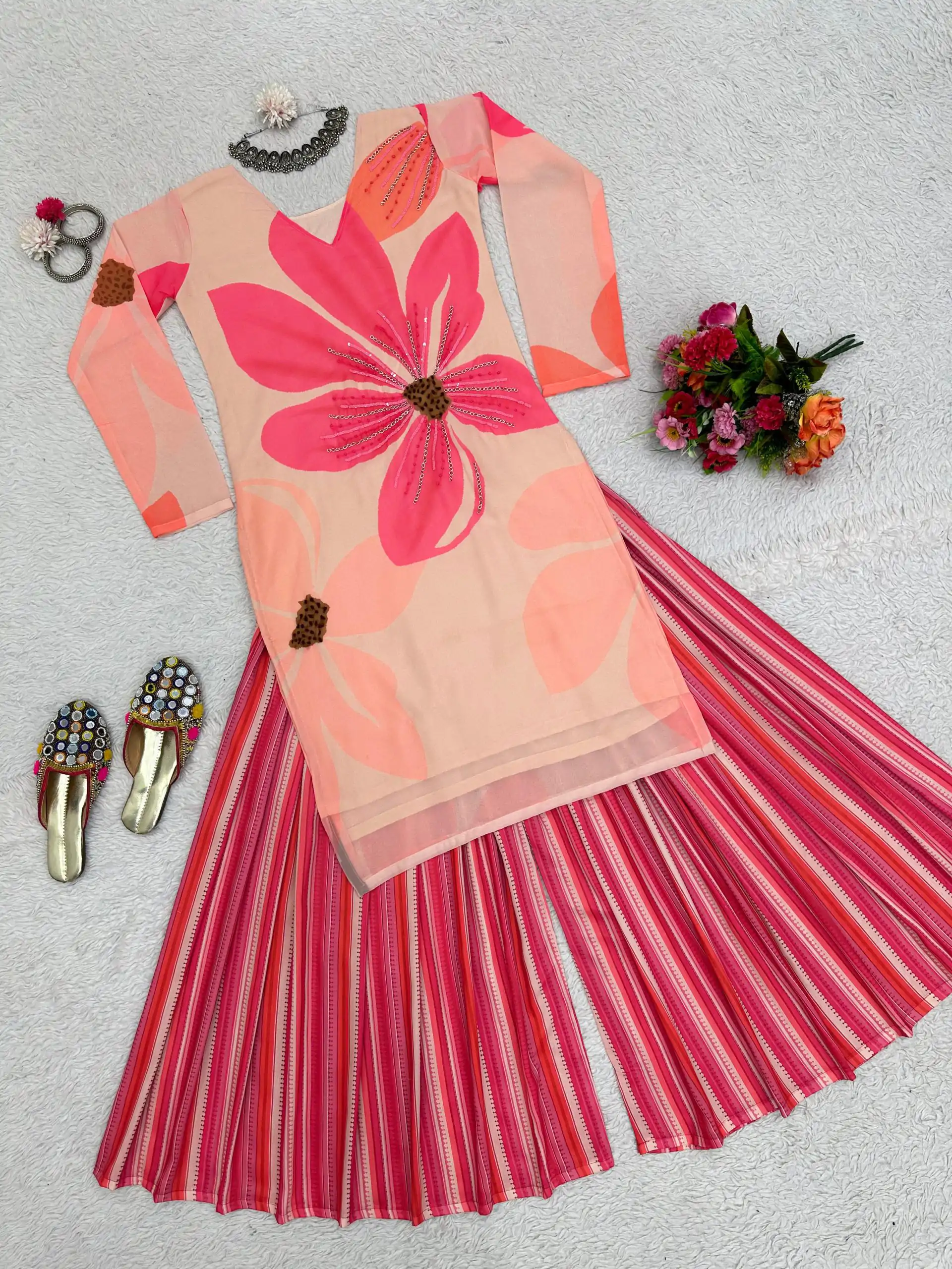 RTC 5687 Pink Color Georgette Digital Print Handwork Salwar Suit Casual, Wedding, Festive, Events Etc. Expected Delivery 4-6 Working Days @1949/- | Jump Suits, Salwar suit, Designer Suits, Casual Suits, Creative suits, Palazzo Suits, Party Wear Suits, Patiala Suits, Straight Suits