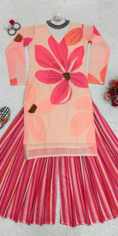 RTC 5687 Pink Color Georgette Digital Print Handwork Salwar Suit Casual, Wedding, Festive, Events Etc. Expected Delivery 4-6 Working Days @1949/- | Jump Suits, Salwar suit, Designer Suits, Casual Suits, Creative suits, Palazzo Suits, Party Wear Suits, Patiala Suits, Straight Suits