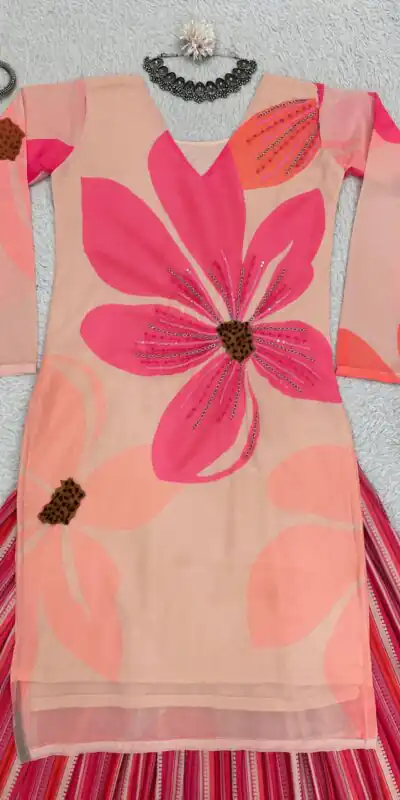 RTC 5687 Pink Color Georgette Digital Print Handwork Salwar Suit Casual, Wedding, Festive, Events Etc. Expected Delivery 4-6 Working Days @1949/- | Jump Suits, Salwar suit, Designer Suits, Casual Suits, Creative suits, Palazzo Suits, Party Wear Suits, Patiala Suits, Straight Suits