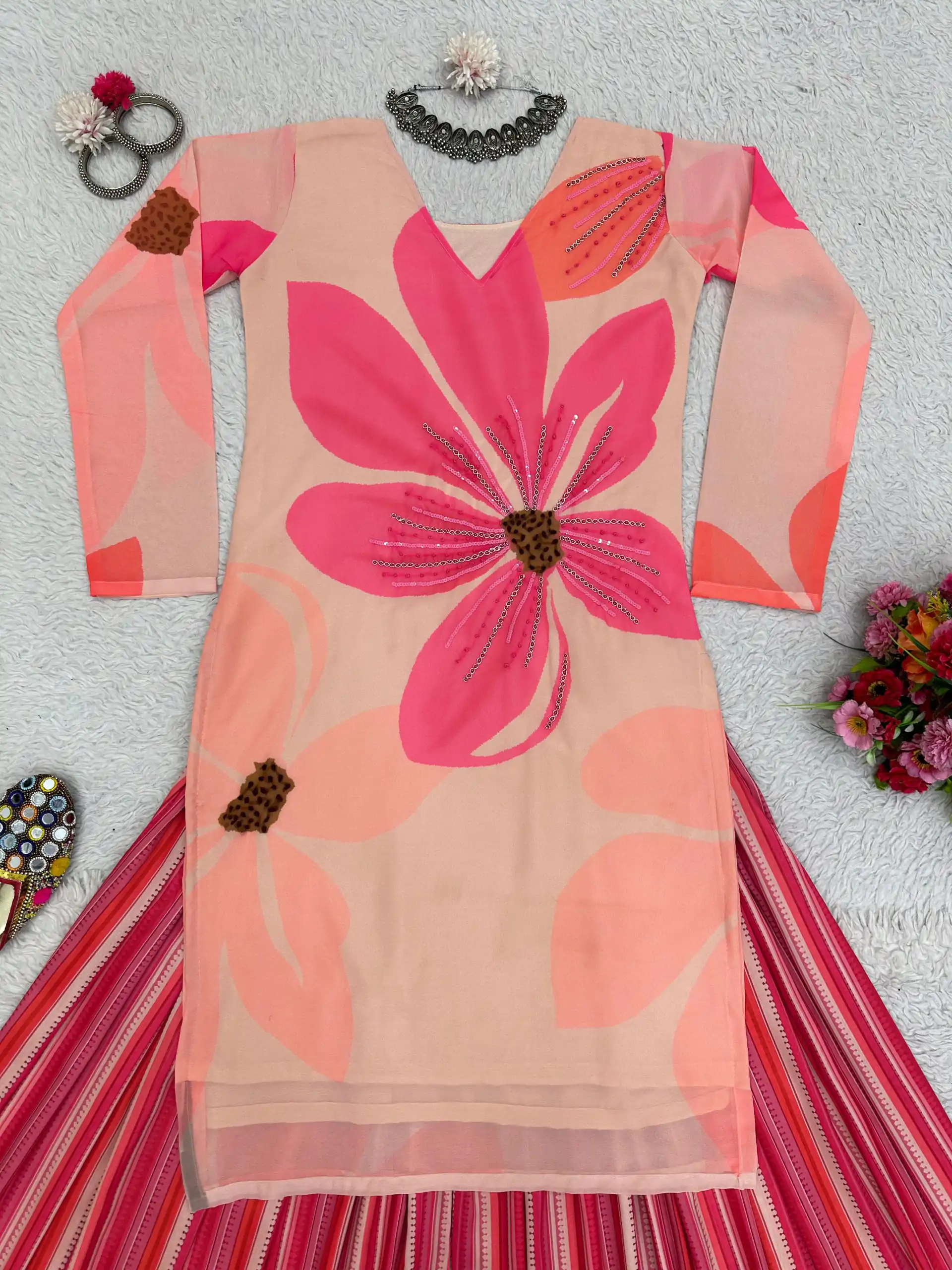 RTC 5687 Pink Color Georgette Digital Print Handwork Salwar Suit Casual, Wedding, Festive, Events Etc. Expected Delivery 4-6 Working Days @1949/- | Jump Suits, Salwar suit, Designer Suits, Casual Suits, Creative suits, Palazzo Suits, Party Wear Suits, Patiala Suits, Straight Suits