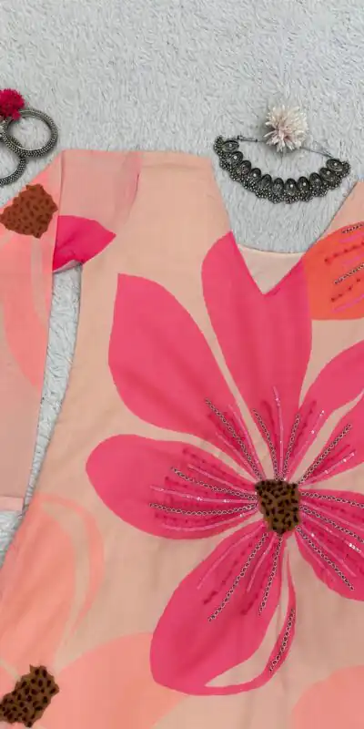 RTC 5687 Pink Color Georgette Digital Print Handwork Salwar Suit Casual, Wedding, Festive, Events Etc. Expected Delivery 4-6 Working Days @1949/- | Jump Suits, Salwar suit, Designer Suits, Casual Suits, Creative suits, Palazzo Suits, Party Wear Suits, Patiala Suits, Straight Suits