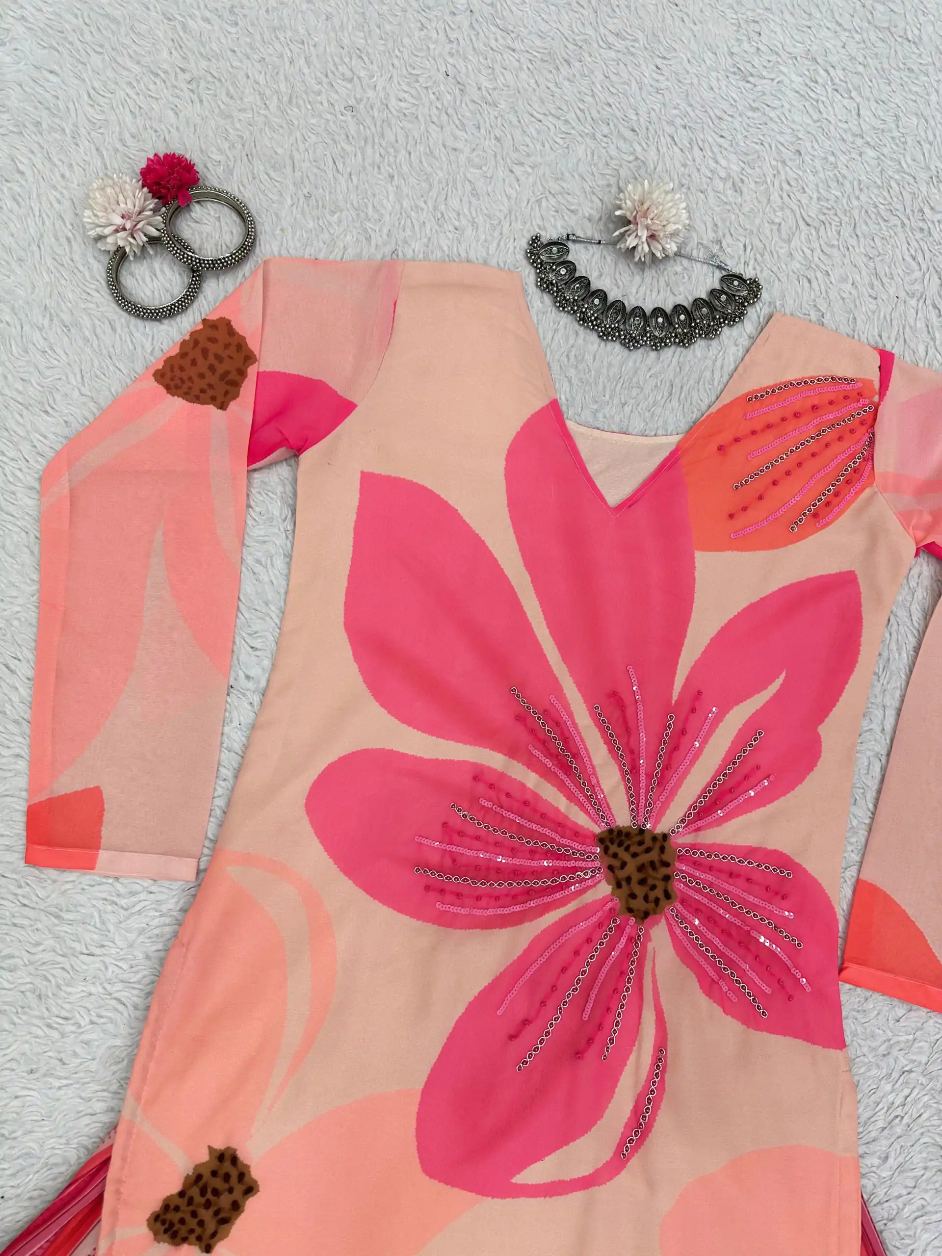 RTC 5687 Pink Color Georgette Digital Print Handwork Salwar Suit Casual, Wedding, Festive, Events Etc. Expected Delivery 4-6 Working Days @1949/- | Jump Suits, Salwar suit, Designer Suits, Casual Suits, Creative suits, Palazzo Suits, Party Wear Suits, Patiala Suits, Straight Suits