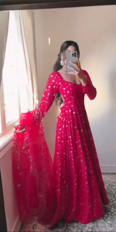  FC 5681 Red Georgette Thread With Sequence Anarkali Suit Wedding, Party, Festive events, etc. Expected Delivery  4-6 Working Days @2149/- | Anarkali Suits, Bollywood Anarkali, Creative-Anarkali, Designer Anarkali, Embroidered Anarkali, Party Wear Anarkali