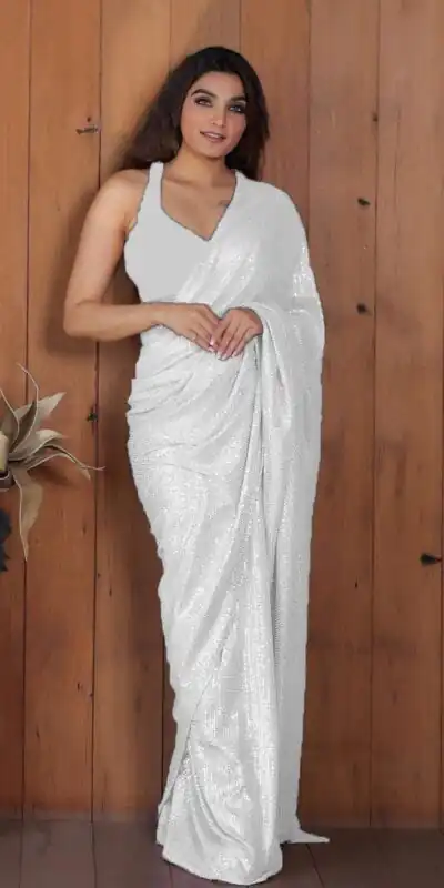 DF Sequins Rani White Georgette Double Run Embroidery Saree Casual, Party Wear, Events, Festivals Wear Expected Delivery 4-6 Working Days 1750 /- | Sarees, Bollywood Sarees, Creative Sarees, Designer Sarees, Embroidered Sarees, Ethnic Saree, Modern Digital sarees, Party Wear Sarees