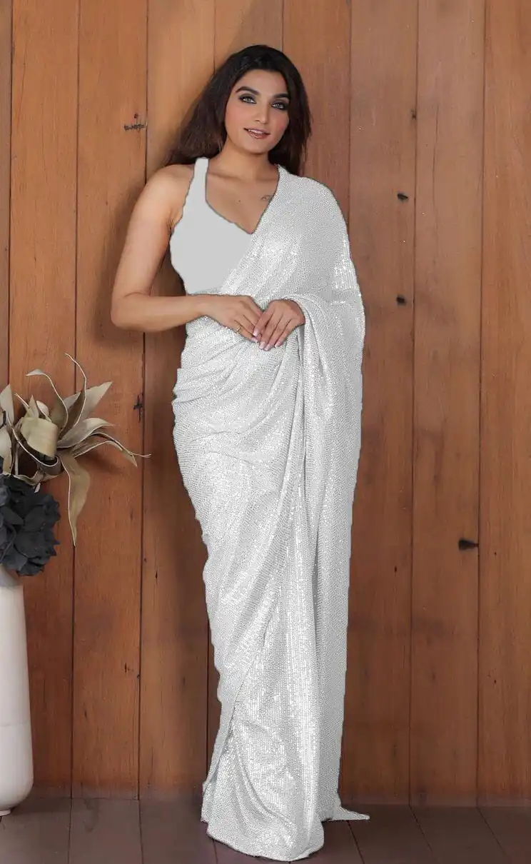 DF Sequins Rani White Georgette Double Run Embroidery Saree Casual, Party Wear, Events, Festivals Wear Expected Delivery 4-6 Working Days 1750 /- | Sarees, Bollywood Sarees, Creative Sarees, Designer Sarees, Embroidered Sarees, Ethnic Saree, Modern Digital sarees, Party Wear Sarees