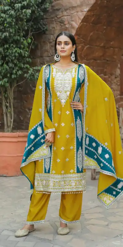 AD153 Yellow Color Chinon Silk Embroidery Sequence Sharara Suit Fancy Full Sleeve Wedding, Party, Festive, Events . Expected Delivery  4-6 Working Days @2199 | Jump Suits, Salwar suit, Designer Suits, Casual Suits, Creative suits, Palazzo Suits, Party Wear Suits, Patiala Suits, Straight Suits