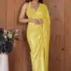 Perfect Yellow Color Georgette Double Run Embroidery Saree