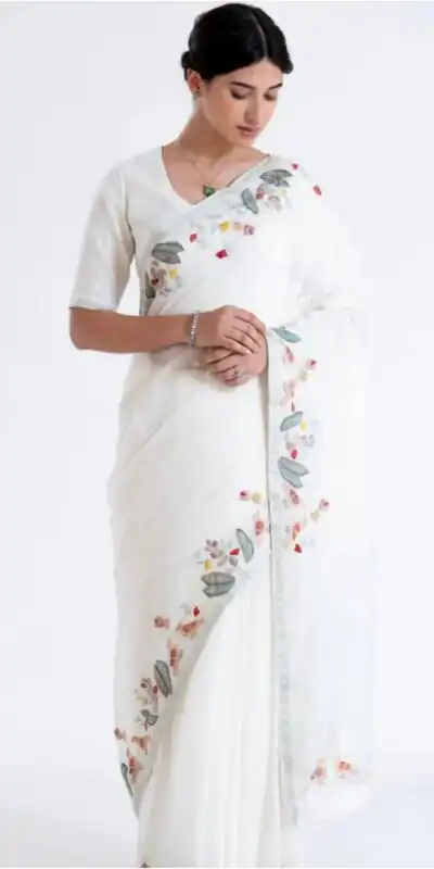 RS CREAMY White Color Creamy Linen Digital Flower Printed Saree Casual, Party, Wedding, Festive, Events Etc. Expected Delivery 4-6 Working Days @1499/- Only | Sarees, Bollywood Sarees, Creative Sarees, Designer Sarees, Embroidered Sarees, Ethnic Saree, Modern Digital sarees, Party Wear Sarees