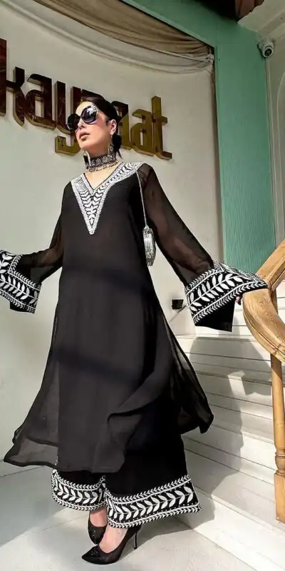 RTC 5678 Black Color Foix Georgette thread Sequence Work Kurti Casual, Wedding, Party, Festive, Events Etc. Expected Delivery 4-6 Working Days @1849/- | Kurti, Bollywood Kurti, Creative Kurtis, Designer Kurti, Party Wear Kurti, Selfie Kurti