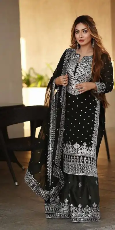 SSR 449 Black Color Georgette Embroidery Sequence Salwar Suit Wedding, Party, Festive, Events Expected Delivery 4-6 Working Days @ 2049/- Only | Salwar suit, Designer Suits, Casual Suits, Creative suits, Party Wear Suits, Straight Suits
