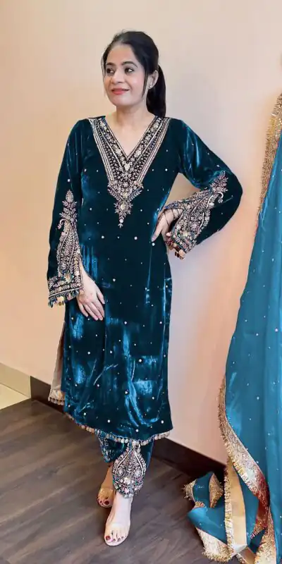 AD 134 Blue Color Heavy Pure Viscose Velvet Embroidery Sharara Suit Wedding, Party, Festive, Events Etc. Expected Delivery  4-6 Working Days @2099/- | Jump Suits, Salwar suit, Designer Suits, Casual Suits, Creative suits, Palazzo Suits, Party Wear Suits, Patiala Suits, Straight Suits