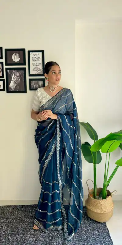 AC BROWNIE Blue Color Soft Organza Zari With Sequence Saree Blouse :Heavy Velvet   Casual, Wedding, Festive, Events Expected Delivery 4-6 Working Days @1999 | Sarees, Bollywood Sarees, Creative Sarees, Designer Sarees, Embroidered Sarees, Ethnic Saree, Modern Digital sarees, Party Wear Sarees