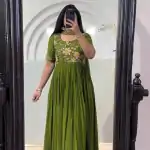 MF 499 Green Color Faux Georgette Multi-Thread Embroidered Work Anarkali Suit Wedding, Party, Festive, Events Etc. Expected 4-6 Working Days @1599/- | Anarkali Suits, Bollywood Anarkali, Creative-Anarkali, Designer Anarkali, Embroidered Anarkali, Party Wear Anarkali