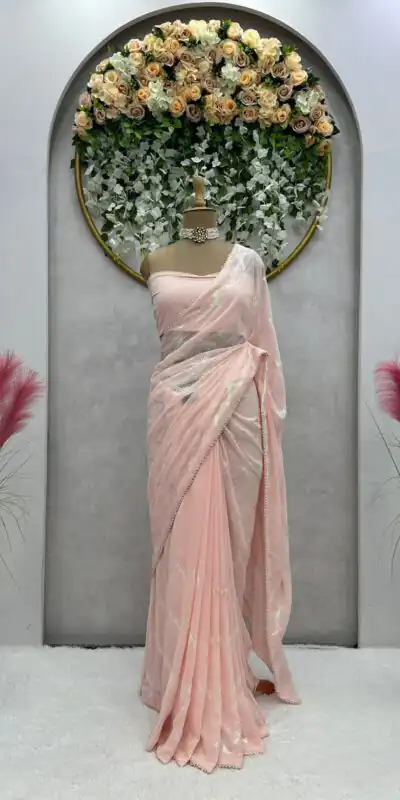 KD 401 Light Pink  Georgette Thread Sequence Lace Saree Casual, Party, Wedding, Festive, Events Etc.  Expected Delivery 4-6 Working Days @1799/- | Sarees, Bollywood Sarees, Creative Sarees, Designer Sarees, Embroidered Sarees, Modern Digital sarees, Party Wear Sarees