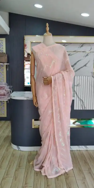 KD 401 Light Pink  Georgette Thread Sequence Lace Saree Casual, Party, Wedding, Festive, Events Etc.  Expected Delivery 4-6 Working Days @1799/- | Sarees, Bollywood Sarees, Creative Sarees, Designer Sarees, Embroidered Sarees, Modern Digital sarees, Party Wear Sarees