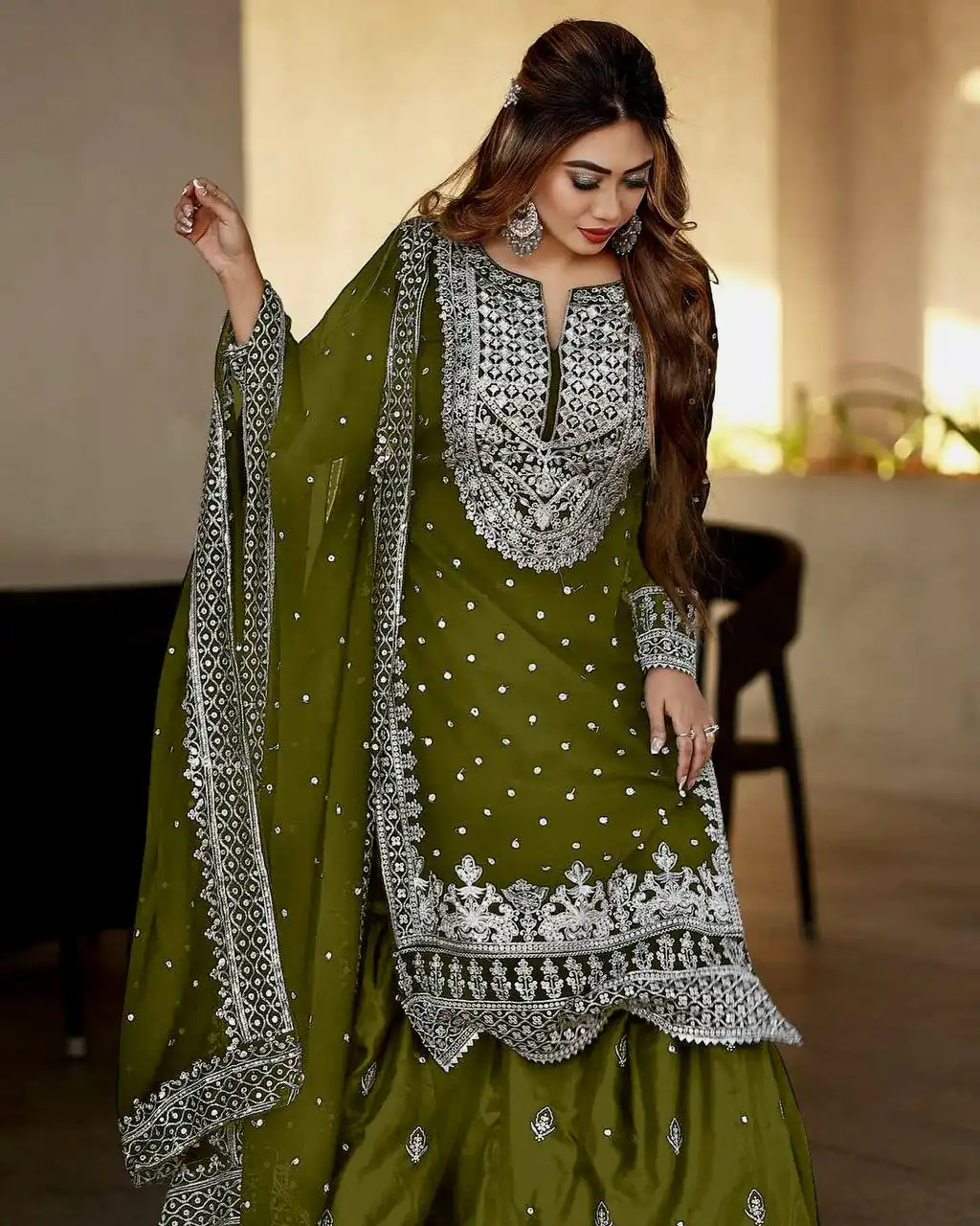 SSR 449 Mehndi Color Georgette Embroidery Sequence Salwar Suit Wedding, Party, Festive, Events Expected Delivery 4-6 Working Days @ 2049/- Only | Salwar suit, Designer Suits, Casual Suits, Creative suits, Party Wear Suits, Straight Suits