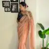 Pretty Peach Color Soft Organza Zari With Sequence Saree