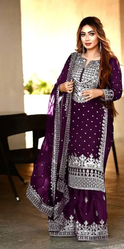 SSR 449 Purple Color Georgette Embroidery Sequence Salwar Suit Wedding, Party, Festive, Events Expected Delivery 4-6 Working Days @ 2049/- Only | Salwar suit, Designer Suits, Casual Suits, Creative suits, Party Wear Suits, Straight Suits