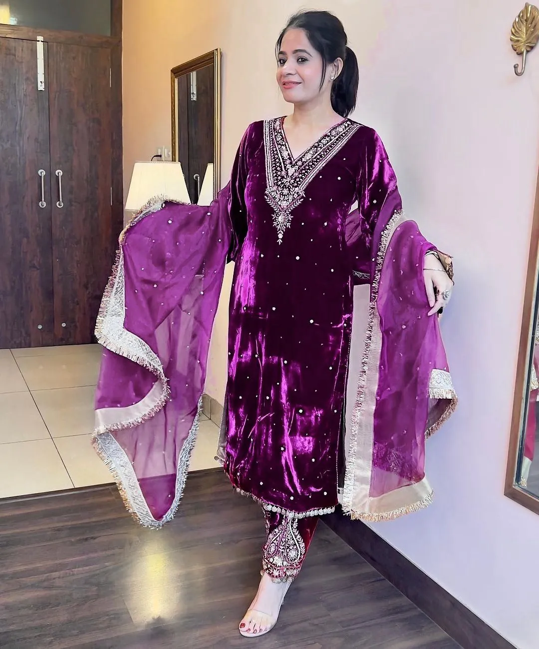 AD 134 Purple Color Heavy Pure Viscose Velvet Embroidery Sharara Suit Wedding, Party, Festive, Events Etc. Expected Delivery  4-6 Working Days @2099/- | Jump Suits, Salwar suit, Designer Suits, Casual Suits, Creative suits, Palazzo Suits, Party Wear Suits, Patiala Suits, Straight Suits