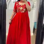 MF499 Red  Color Faux Georgette Multi-Thread Embroidered Work Anarkali Suit Wedding, Party, Festive, Events Etc. Expected Delivery  4-6 Working Days @1599/- | Anarkali Suits, Bollywood Anarkali, Creative-Anarkali, Designer Anarkali, Embroidered Anarkali, Party Wear Anarkali, Boutique Collection, Dress Materials, Saree Materials