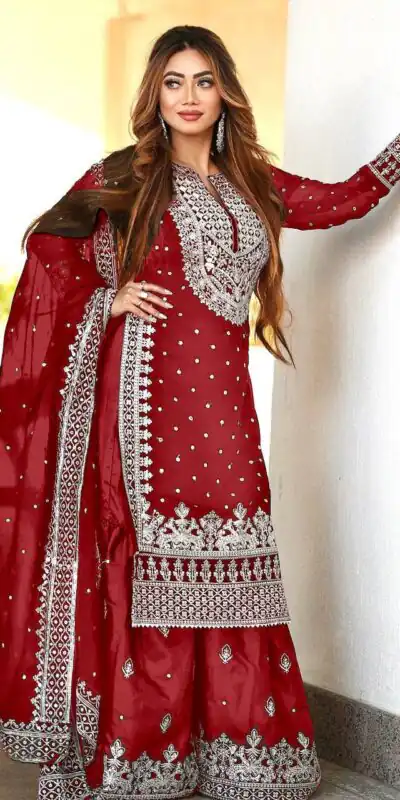 SSR 449 Red Color Georgette Embroidery Sequence Salwar Suit Wedding, Party, Festive, Events Expected Delivery 4-6 Working Days @ 2049/- Only | Salwar suit, Designer Suits, Casual Suits, Creative suits, Party Wear Suits, Straight Suits