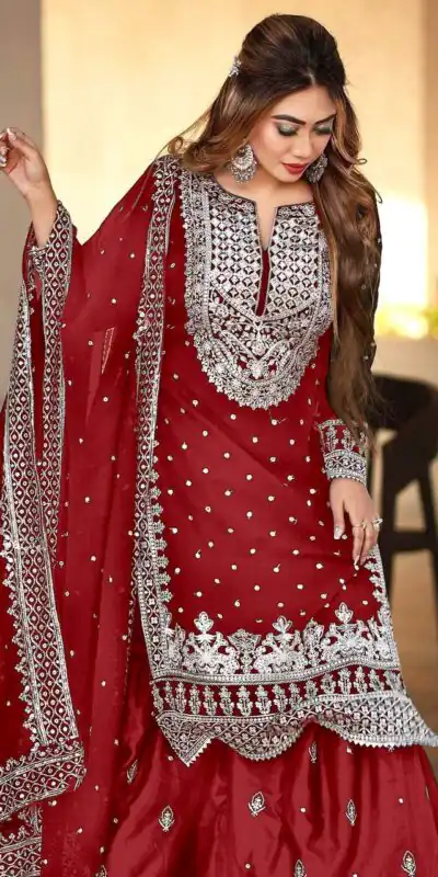 SSR 449 Red Color Georgette Embroidery Sequence Salwar Suit Wedding, Party, Festive, Events Expected Delivery 4-6 Working Days @ 2049/- Only | Salwar suit, Designer Suits, Casual Suits, Creative suits, Party Wear Suits, Straight Suits