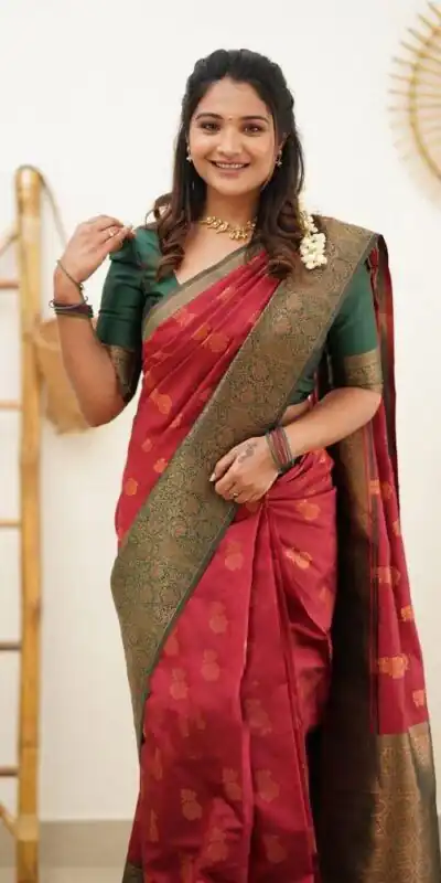 KP 4061 Red Color Soft Lichi Silk Jacquard On All Over Saree Casual, Party Wear, Wedding, Events Etc. Expected Delivery 4-6 Working Days @1449/- | Sarees, Bollywood Sarees, Creative Sarees, Designer Sarees, Embroidered Sarees, Ethnic Saree, Modern Digital sarees, Party Wear Sarees