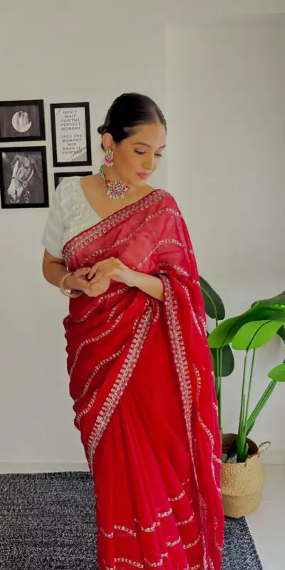 AC BROWNIE Red Color Soft Organza Zari With Sequence Saree Blouse :Heavy Velvet Casual, Wedding, Festive, Events Expected Delivery 4-6 Working Days @1999 | Sarees, Bollywood Sarees, Creative Sarees, Designer Sarees, Embroidered Sarees, Ethnic Saree, Modern Digital sarees, Party Wear Sarees