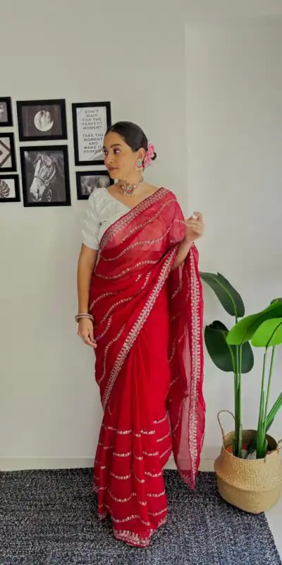 AC BROWNIE Red Color Soft Organza Zari With Sequence Saree Blouse :Heavy Velvet Casual, Wedding, Festive, Events Expected Delivery 4-6 Working Days @1999 | Sarees, Bollywood Sarees, Creative Sarees, Designer Sarees, Embroidered Sarees, Ethnic Saree, Modern Digital sarees, Party Wear Sarees