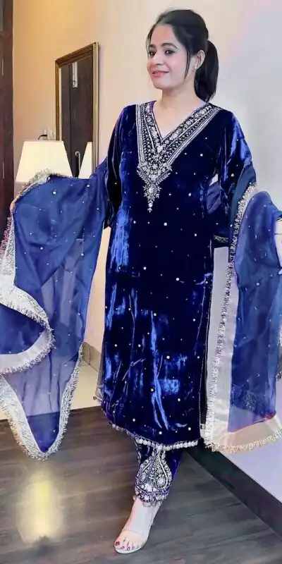 AD 134 Royal Blue Color Heavy Pure Viscose Velvet Embroidery Sharara Suit Wedding, Party, Festive, Events Etc. Expected Delivery 4-6 Working Days @2099/- | Jump Suits, Salwar suit, Designer Suits, Casual Suits, Creative suits, Palazzo Suits, Party Wear Suits, Patiala Suits, Straight Suits