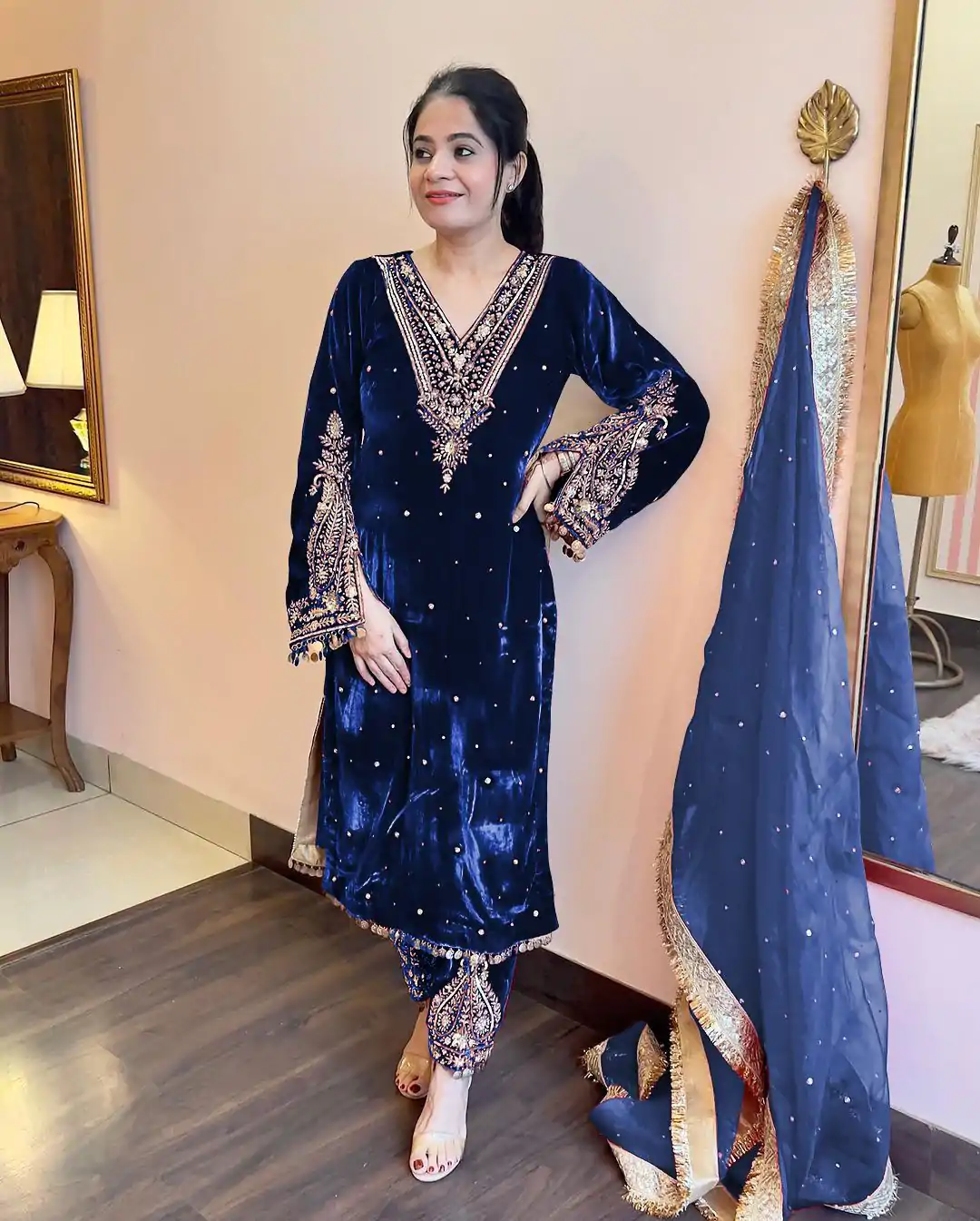 AD 134 Royal Blue Color Heavy Pure Viscose Velvet Embroidery Sharara Suit Wedding, Party, Festive, Events Etc. Expected Delivery  4-6 Working Days @2099/- | Jump Suits, Salwar suit, Designer Suits, Casual Suits, Creative suits, Palazzo Suits, Party Wear Suits, Patiala Suits, Straight Suits