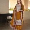 Pretty Rust Orange Georgette Embroidery Sequence Salwar Suit
