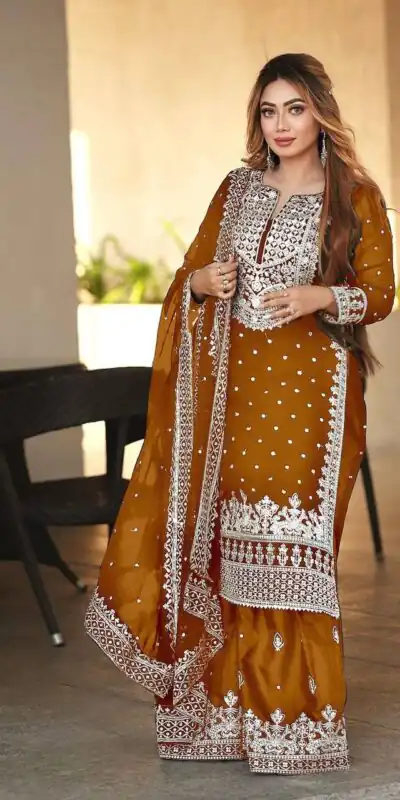 SSR 449 Rust Orange Color Georgette Embroidery Sequence Salwar Suit Wedding, Party, Festive, Events Expected Delivery 4-6 Working Days @ 2049/- Only | Salwar suit, Designer Suits, Casual Suits, Creative suits, Party Wear Suits, Straight Suits
