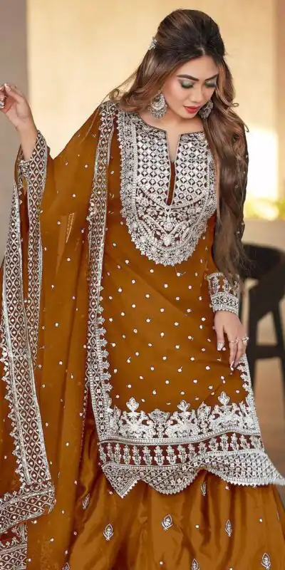 SSR 449 Rust Orange Color Georgette Embroidery Sequence Salwar Suit Wedding, Party, Festive, Events Expected Delivery 4-6 Working Days @ 2049/- Only | Salwar suit, Designer Suits, Casual Suits, Creative suits, Party Wear Suits, Straight Suits