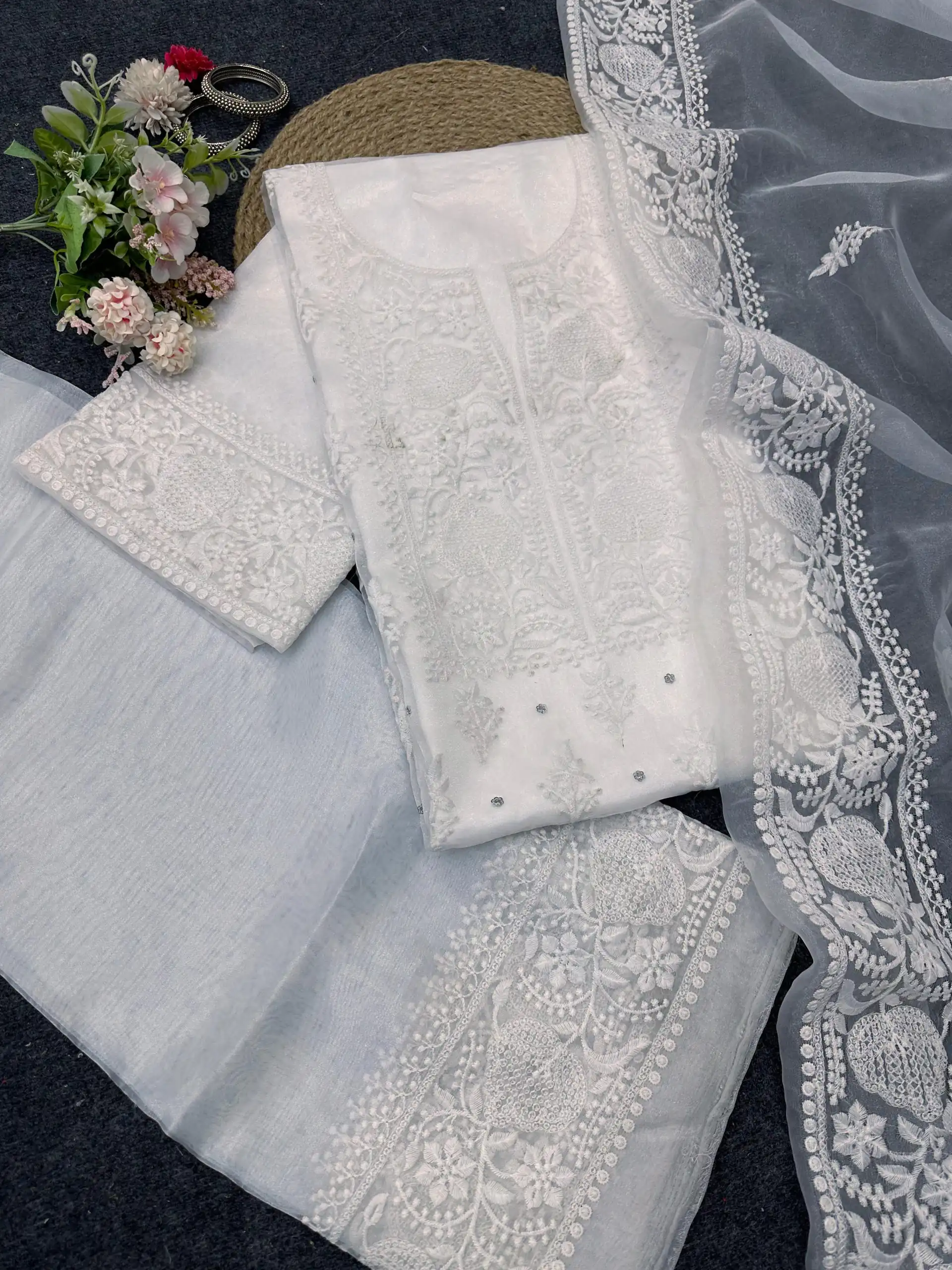 KD 1446 White Organza Silk Thread With Sequence Salwar Suit Casual, Party, Wedding, Festive, Events Etc. Expected Delivery 4-6 Working Days @1850/- | Salwar suit, Designer Suits, Casual Suits, Creative suits, Palazzo Suits, Party Wear Suits, Patiala Suits, Straight Suits
