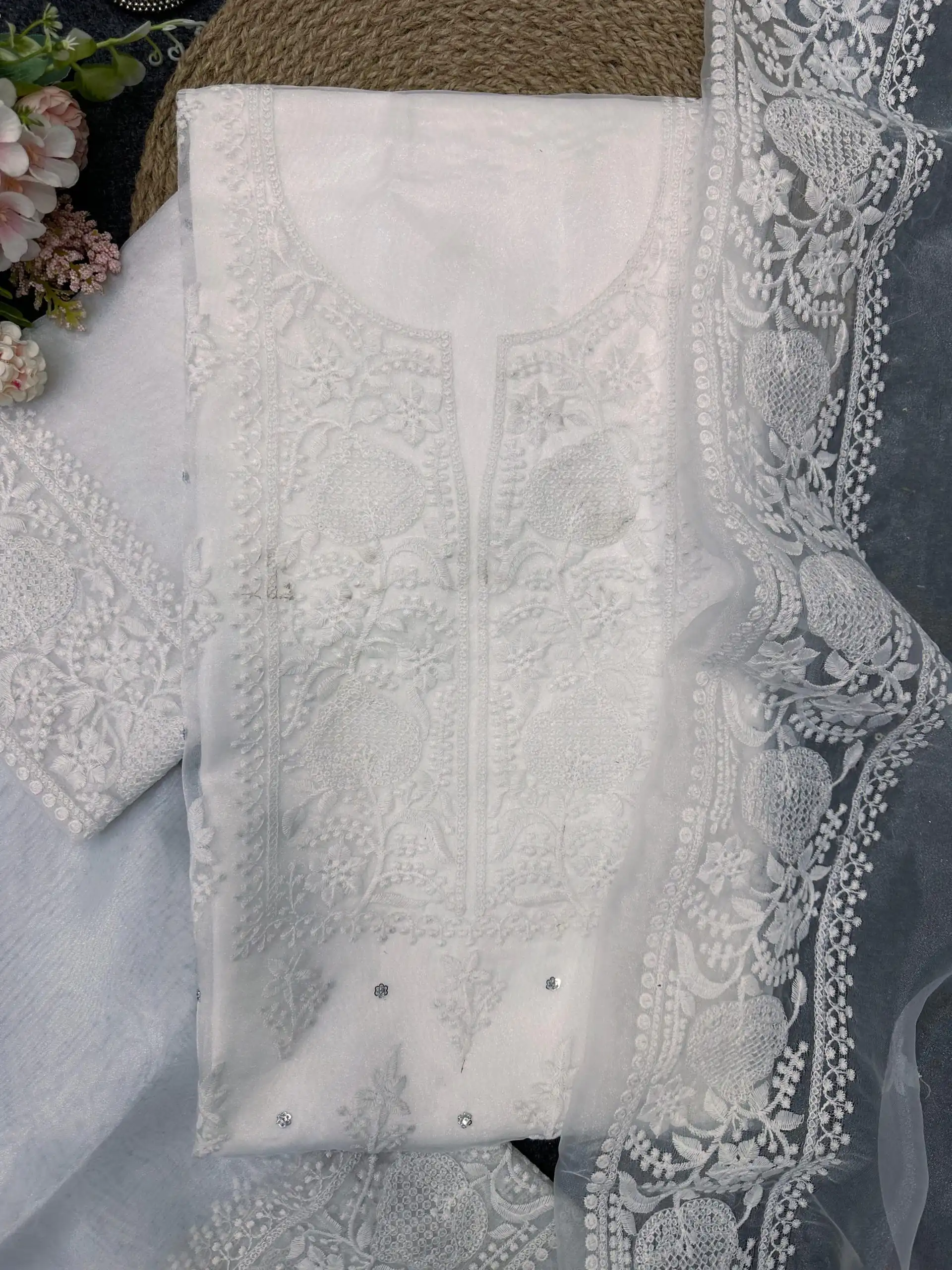 KD 1446 White Organza Silk Thread With Sequence Salwar Suit Casual, Party, Wedding, Festive, Events Etc. Expected Delivery 4-6 Working Days @1850/- | Salwar suit, Designer Suits, Casual Suits, Creative suits, Palazzo Suits, Party Wear Suits, Patiala Suits, Straight Suits