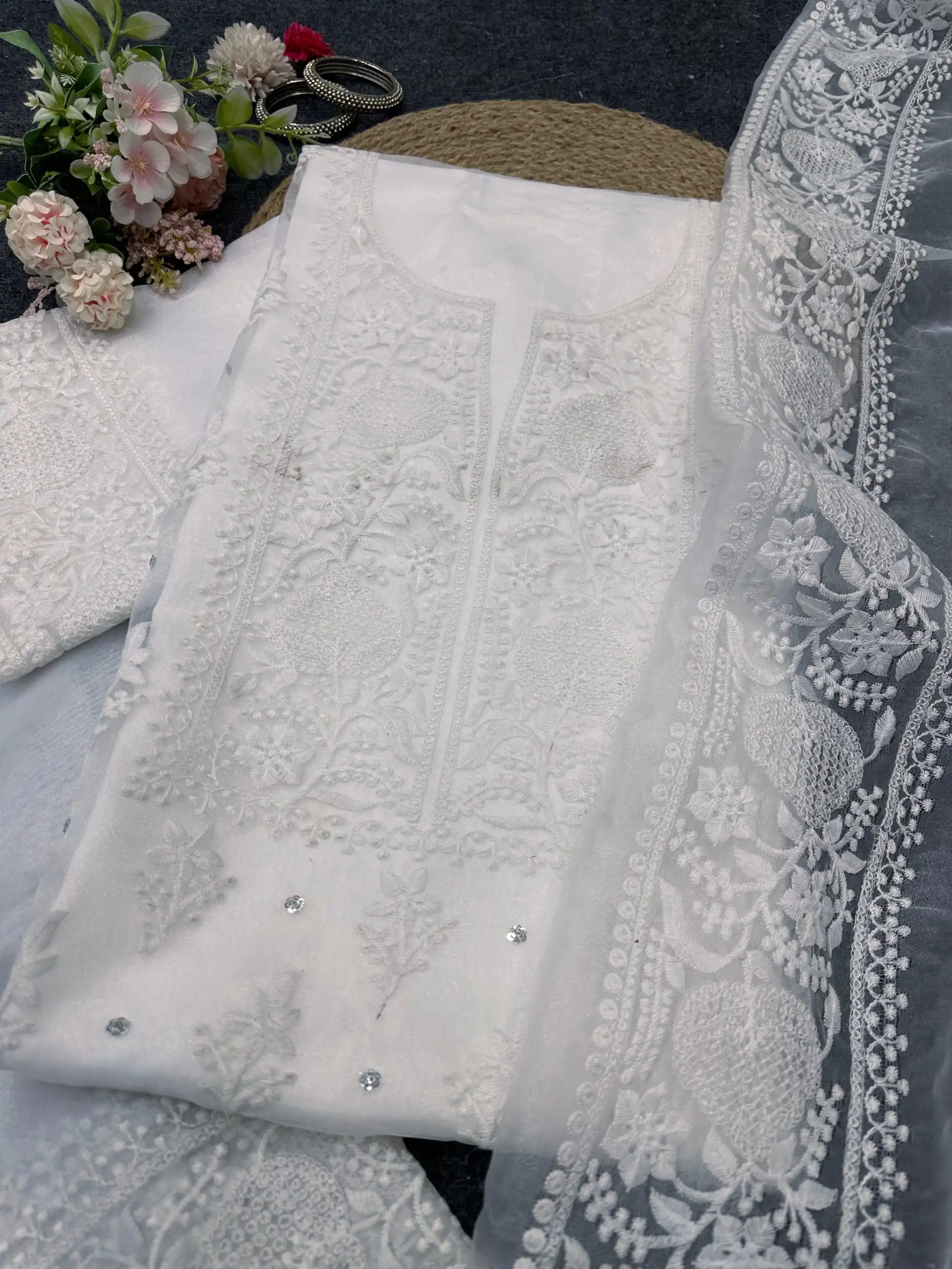 KD 1446 White Organza Silk Thread With Sequence Salwar Suit Casual, Party, Wedding, Festive, Events Etc. Expected Delivery 4-6 Working Days @1850/- | Salwar suit, Designer Suits, Casual Suits, Creative suits, Palazzo Suits, Party Wear Suits, Patiala Suits, Straight Suits