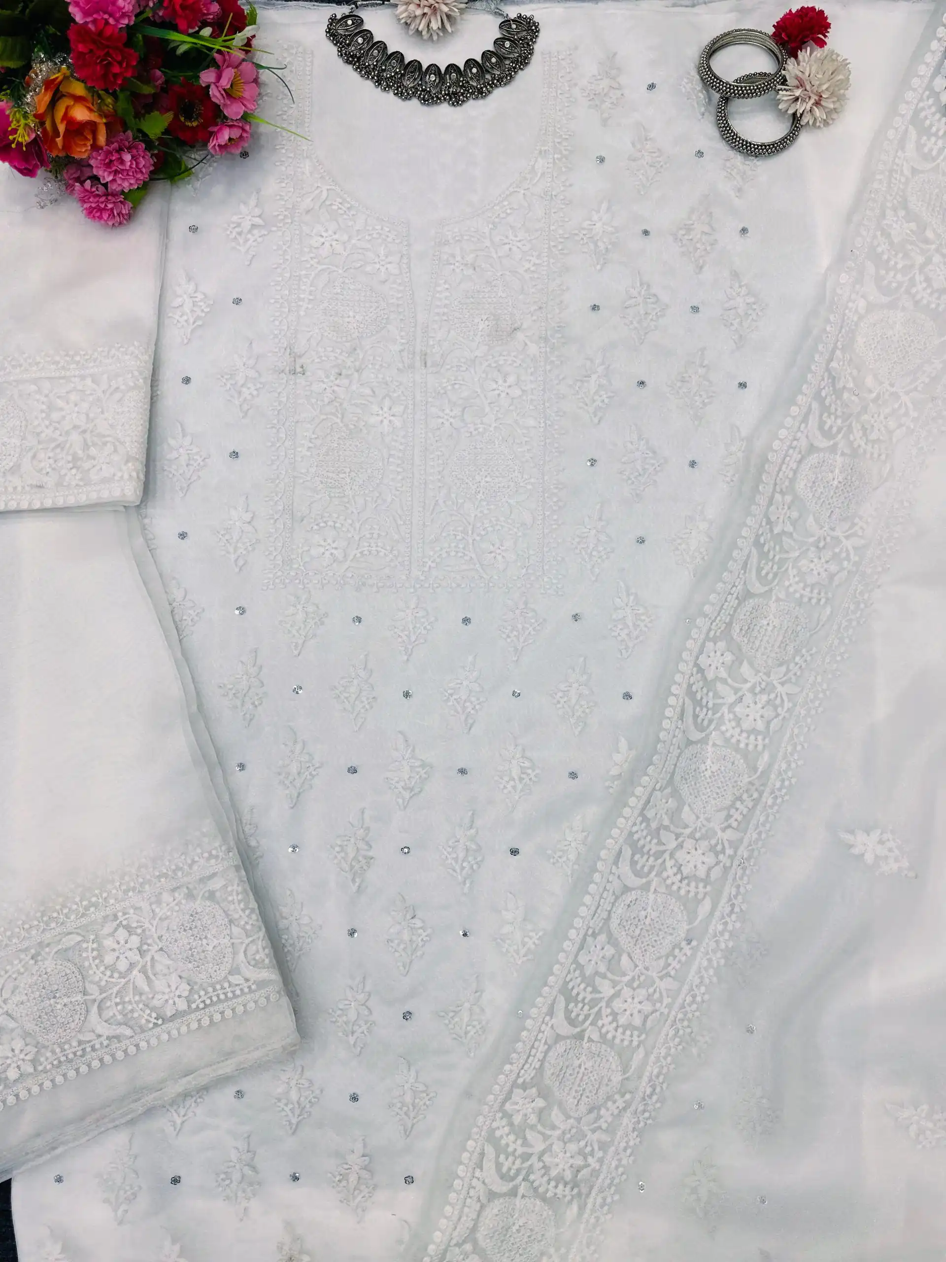 KD 1446 White Organza Silk Thread With Sequence Salwar Suit Casual, Party, Wedding, Festive, Events Etc. Expected Delivery 4-6 Working Days @1850/- | Salwar suit, Designer Suits, Casual Suits, Creative suits, Palazzo Suits, Party Wear Suits, Patiala Suits, Straight Suits