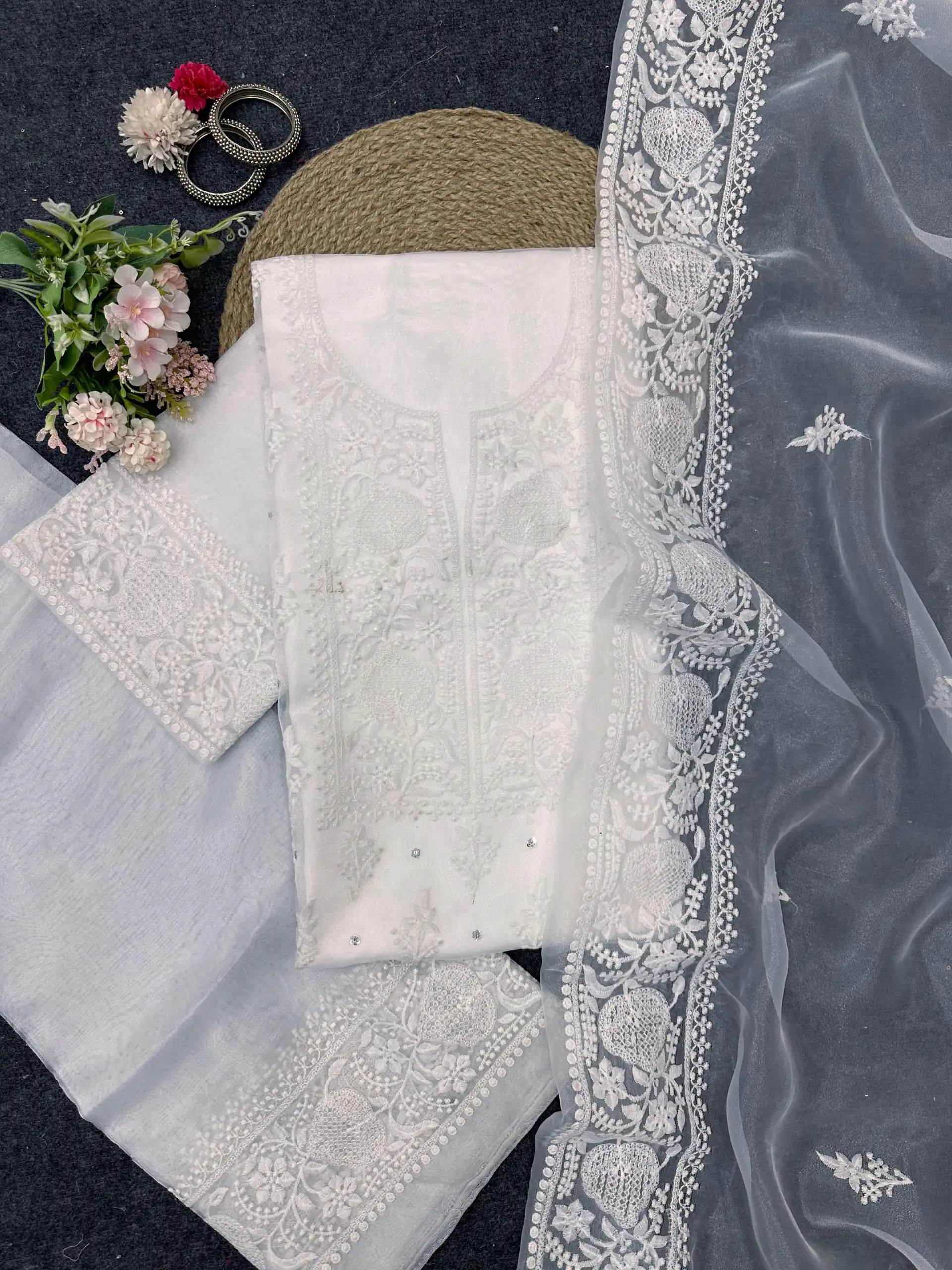 KD 1446 White Organza Silk Thread With Sequence Salwar Suit Casual, Party, Wedding, Festive, Events Etc. Expected Delivery 4-6 Working Days @1850/- | Salwar suit, Designer Suits, Casual Suits, Creative suits, Palazzo Suits, Party Wear Suits, Patiala Suits, Straight Suits